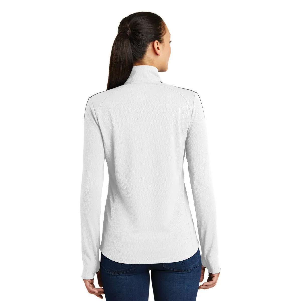 Sport-Tek Women's White/Iron Grey Sport-Wick Textured Colorblock Quarter Zip Pullover