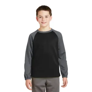 Sport-Tek Youth Black/Dark Smoke Grey Sport-Wick Raglan Colorblock Fleece Crewneck