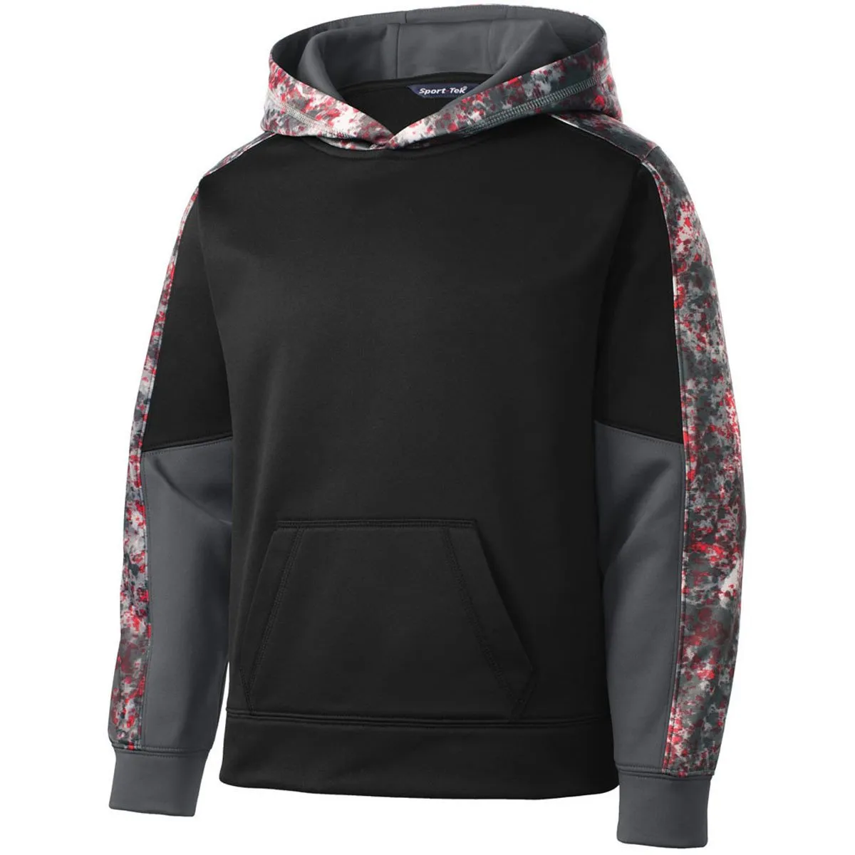 Sport-Tek Youth Deep Red/Black Sport-Wick Mineral Freeze Fleece Colorblock Hooded Pullover