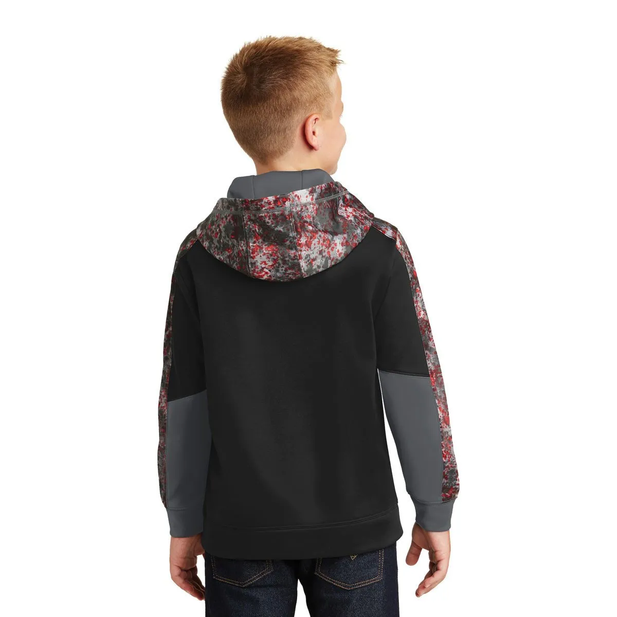 Sport-Tek Youth Deep Red/Black Sport-Wick Mineral Freeze Fleece Colorblock Hooded Pullover