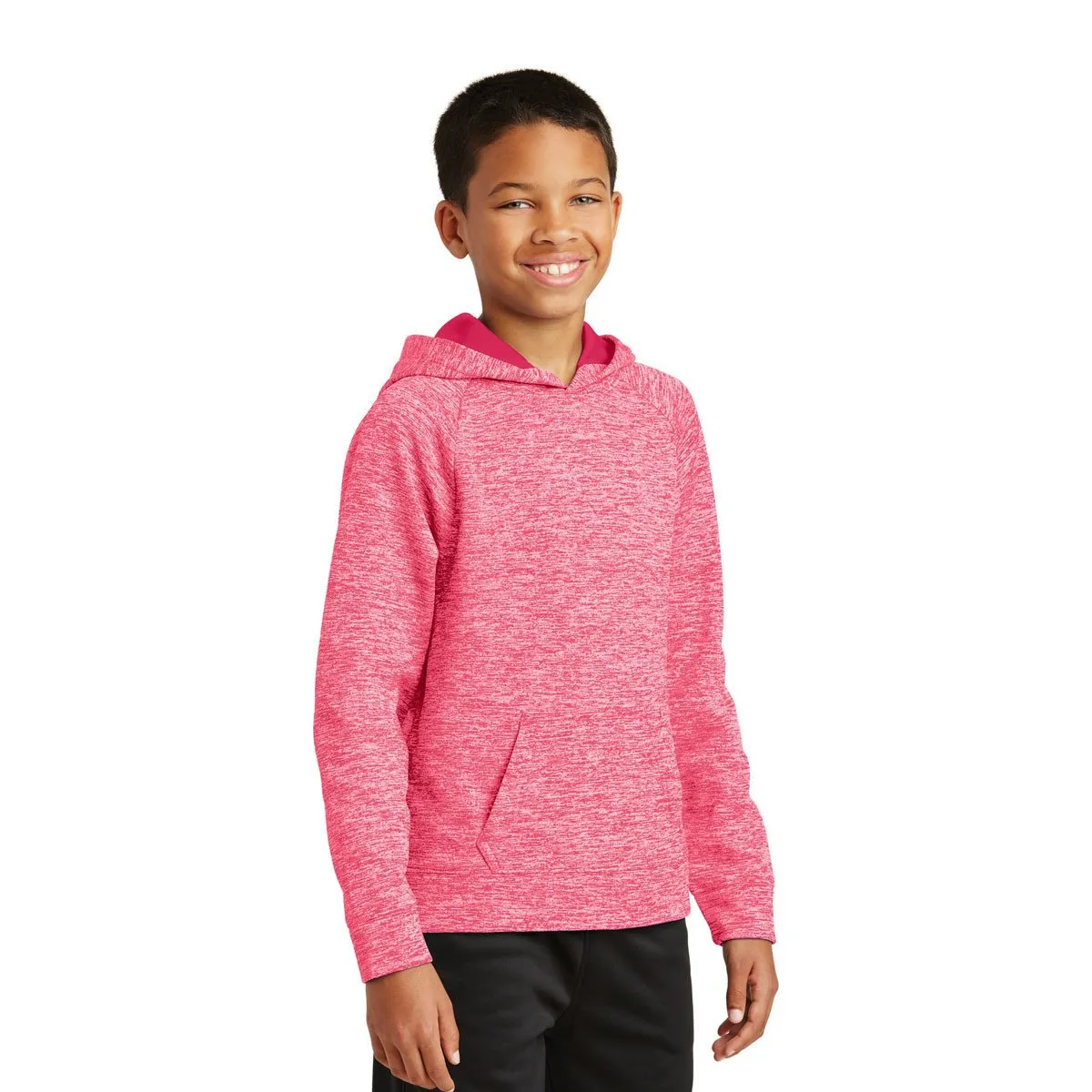 Sport-Tek Youth Power Pink Electric Heather PosiCharge Fleece Hooded Pullover