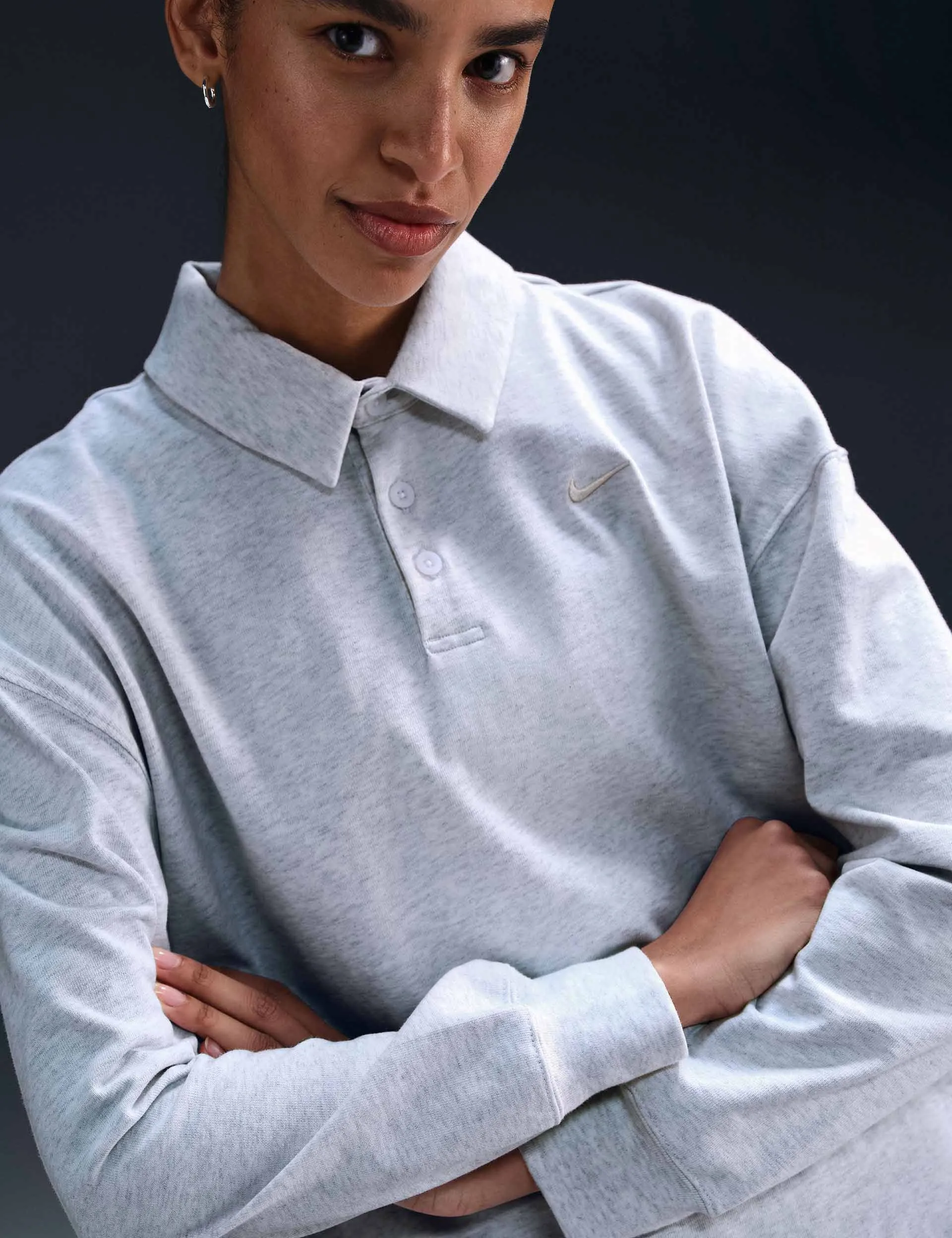 Sportswear Essential Oversized Long-Sleeve Polo - Birch Heather/Light Orewood Brown