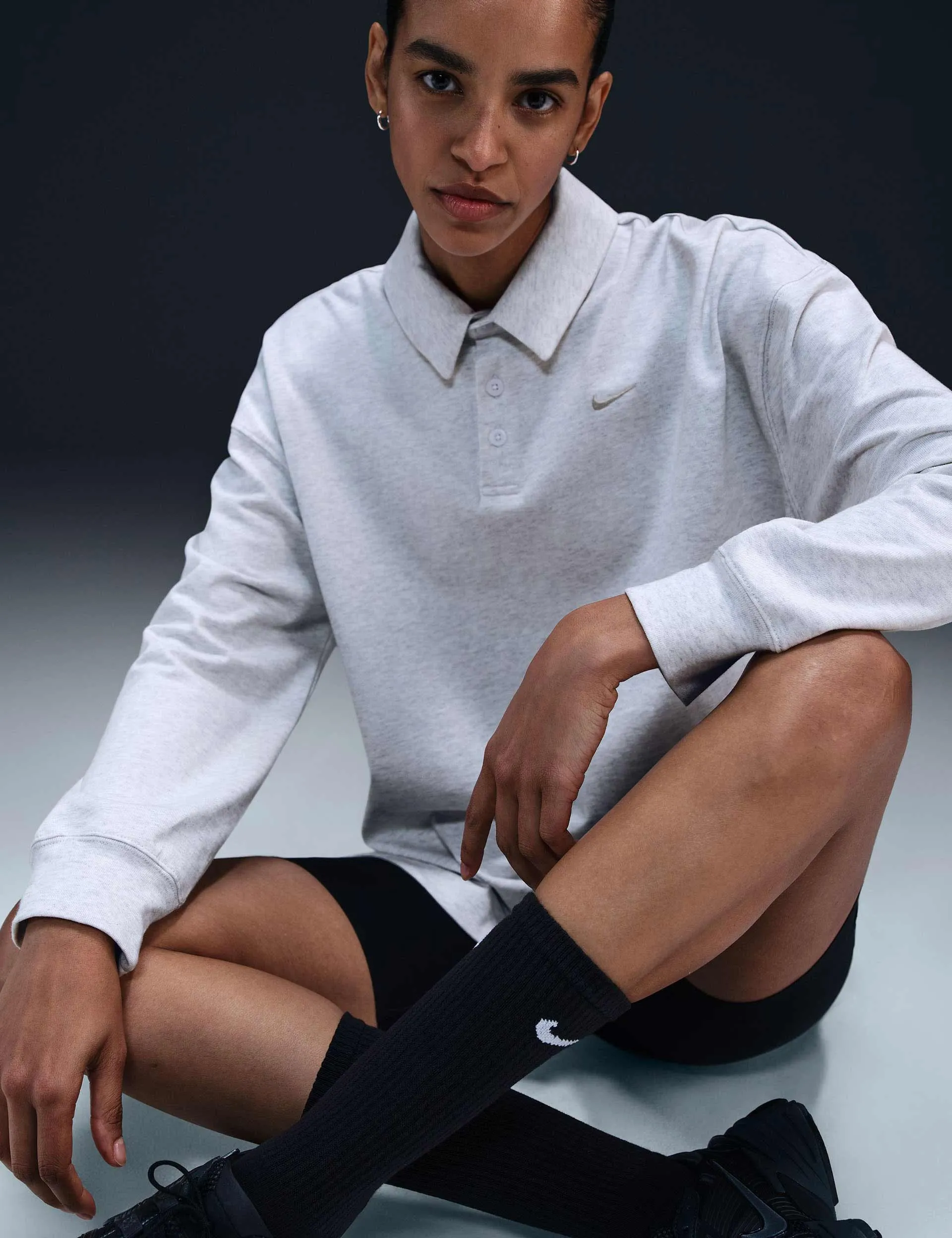 Sportswear Essential Oversized Long-Sleeve Polo - Birch Heather/Light Orewood Brown