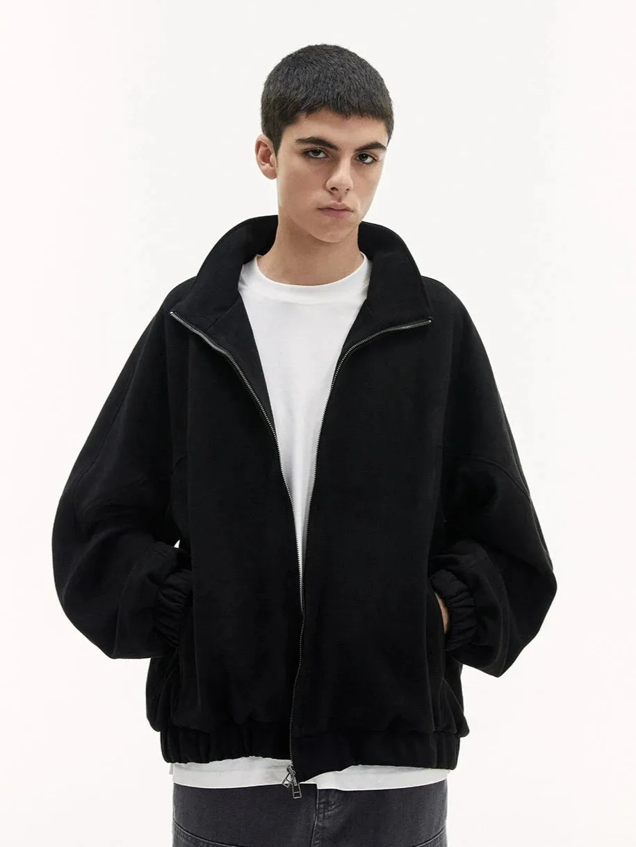 Stand Collar Zip-Up Sweatshirt Jacket with Elastic Hem