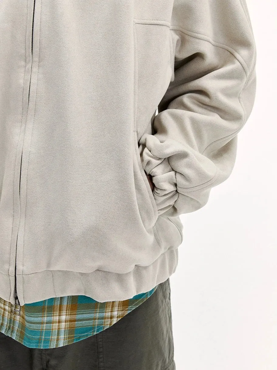 Stand Collar Zip-Up Sweatshirt Jacket with Elastic Hem