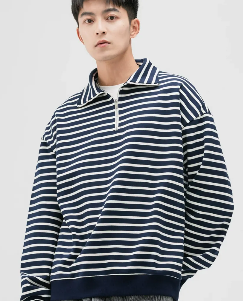 Stripe Half-Zip Pullover Sweatshirt