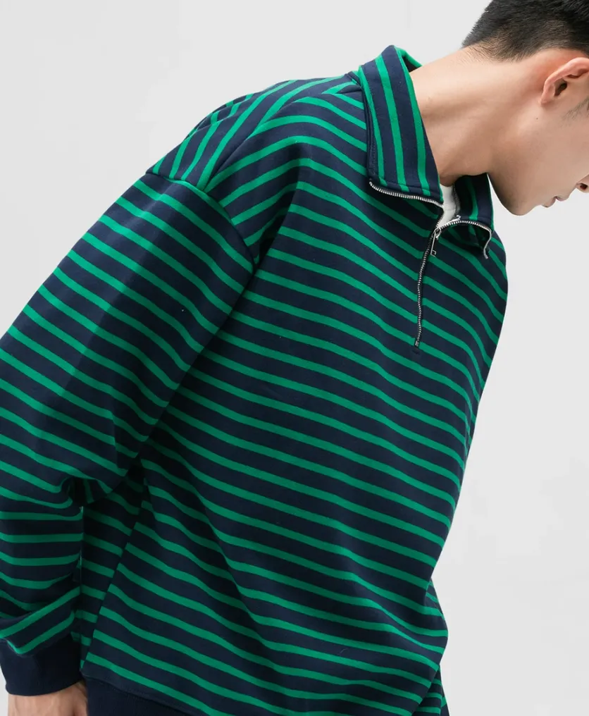 Stripe Half-Zip Pullover Sweatshirt