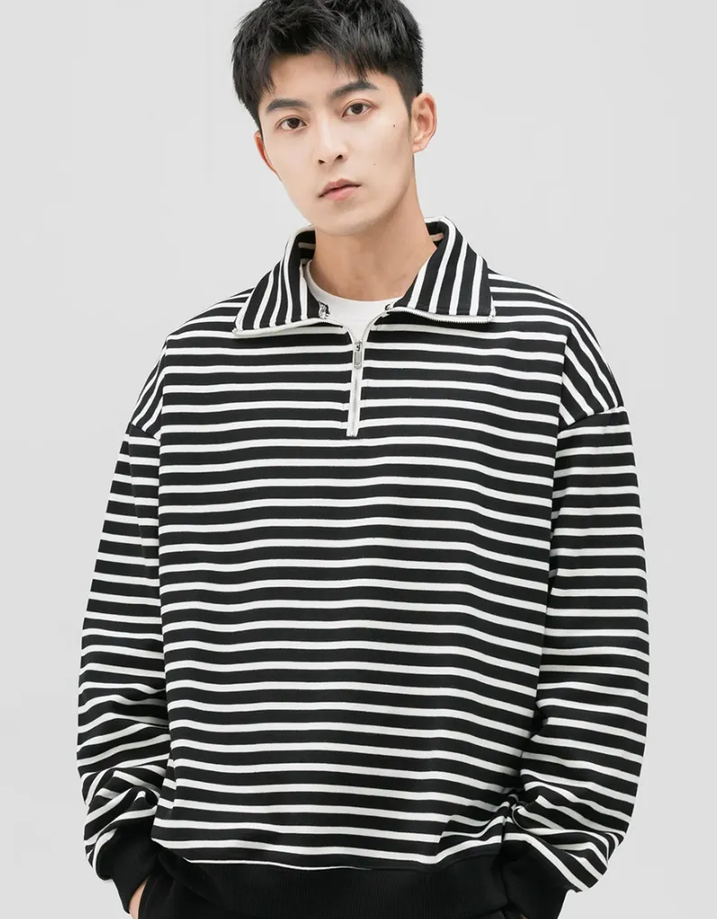 Stripe Half-Zip Pullover Sweatshirt