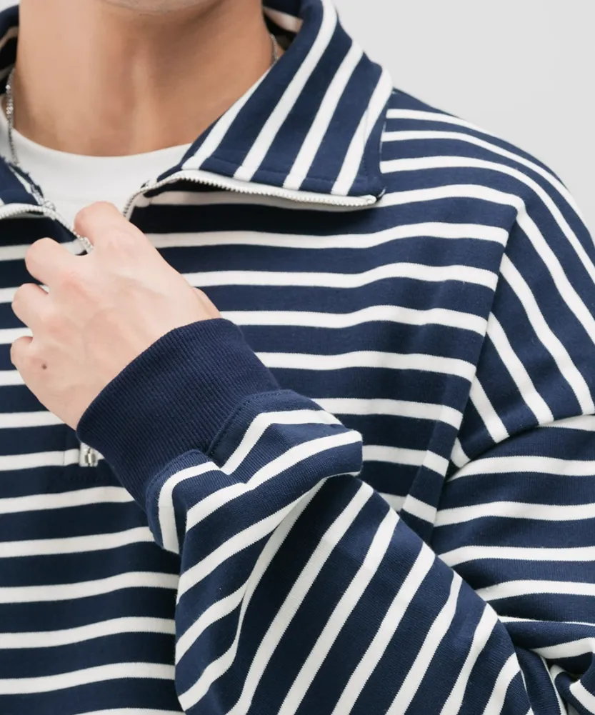 Stripe Half-Zip Pullover Sweatshirt