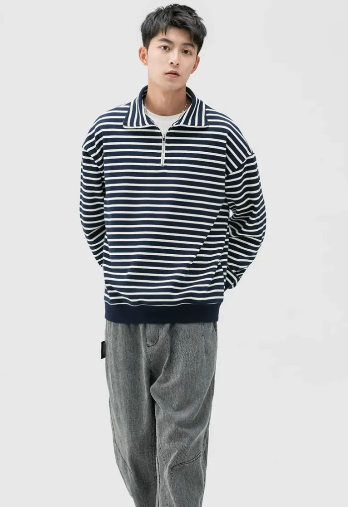 Stripe Half-Zip Pullover Sweatshirt