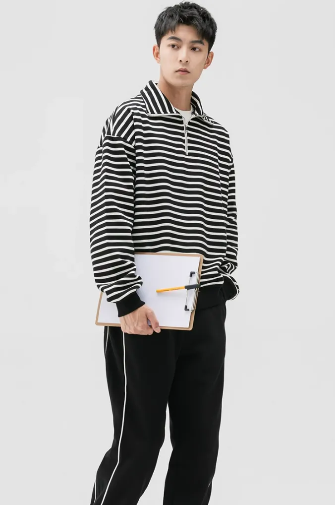 Stripe Half-Zip Pullover Sweatshirt