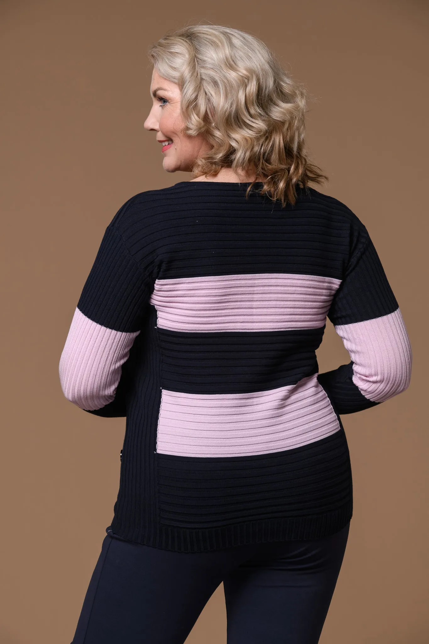 Stripe Zip Jumper- Pink/Navy