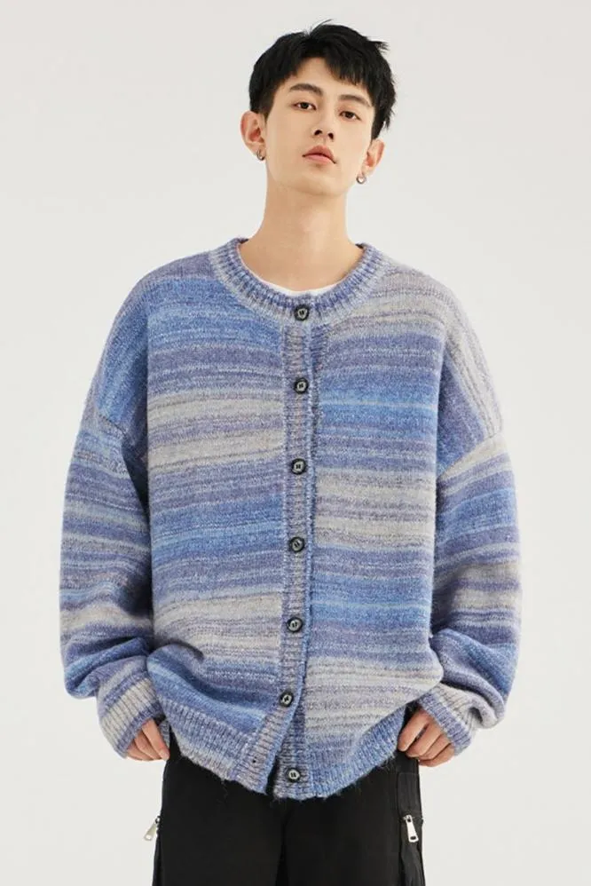 Striped Abstract-Effect Oversized Knit Cardigan