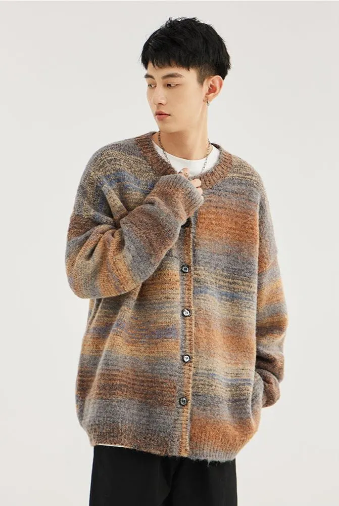 Striped Abstract-Effect Oversized Knit Cardigan