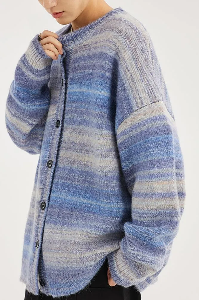 Striped Abstract-Effect Oversized Knit Cardigan