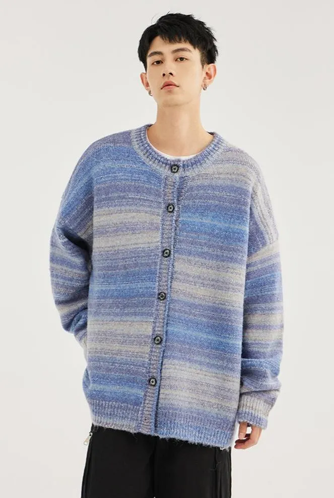 Striped Abstract-Effect Oversized Knit Cardigan