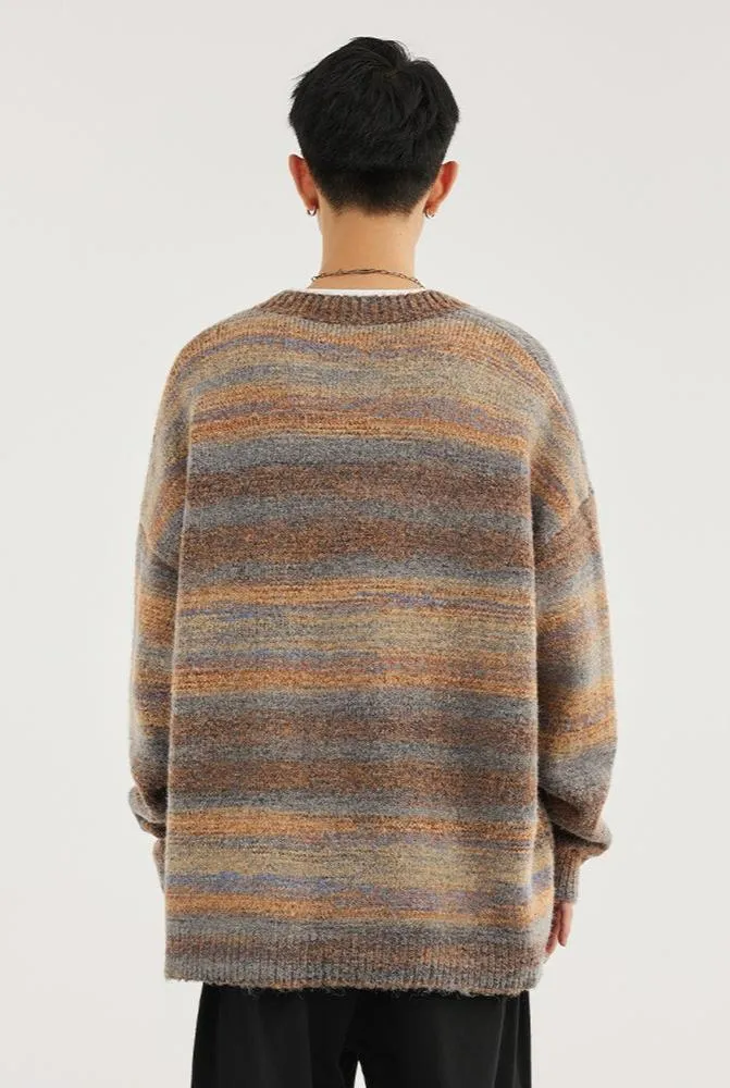 Striped Abstract-Effect Oversized Knit Cardigan