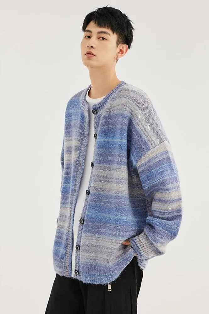 Striped Abstract-Effect Oversized Knit Cardigan