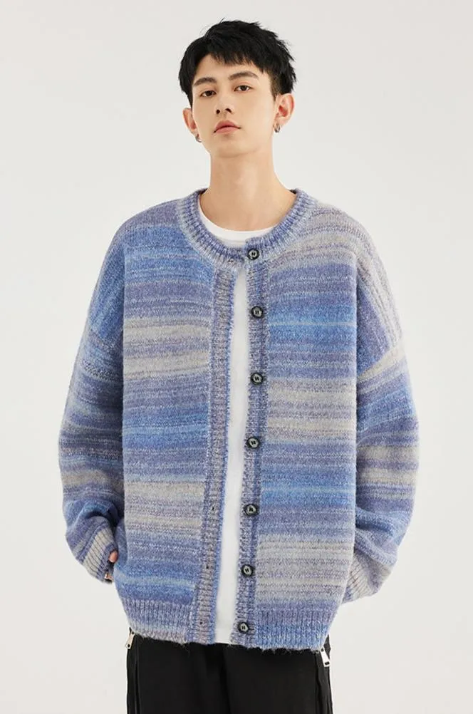 Striped Abstract-Effect Oversized Knit Cardigan