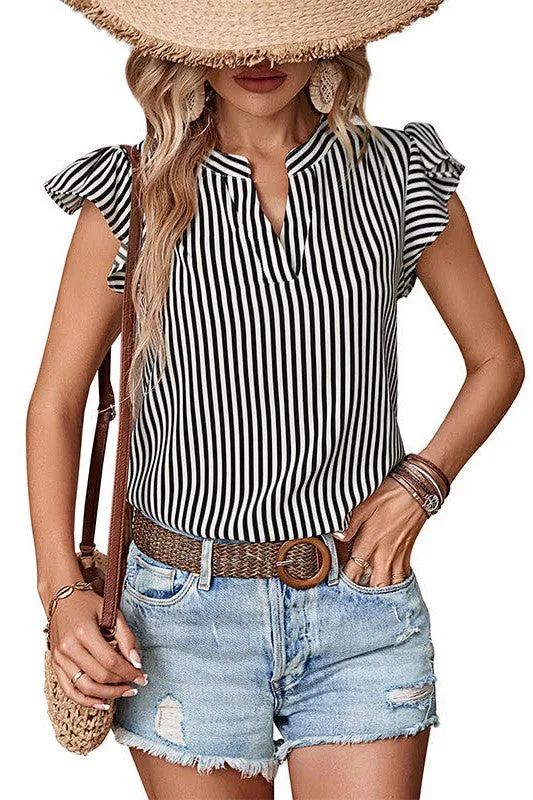 Striped short sleeve blouse