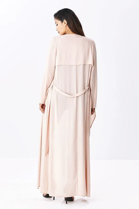 THE MYSTYLEMODE LIGHT TAUPE OPEN CASCADING COLLAR TRENCH