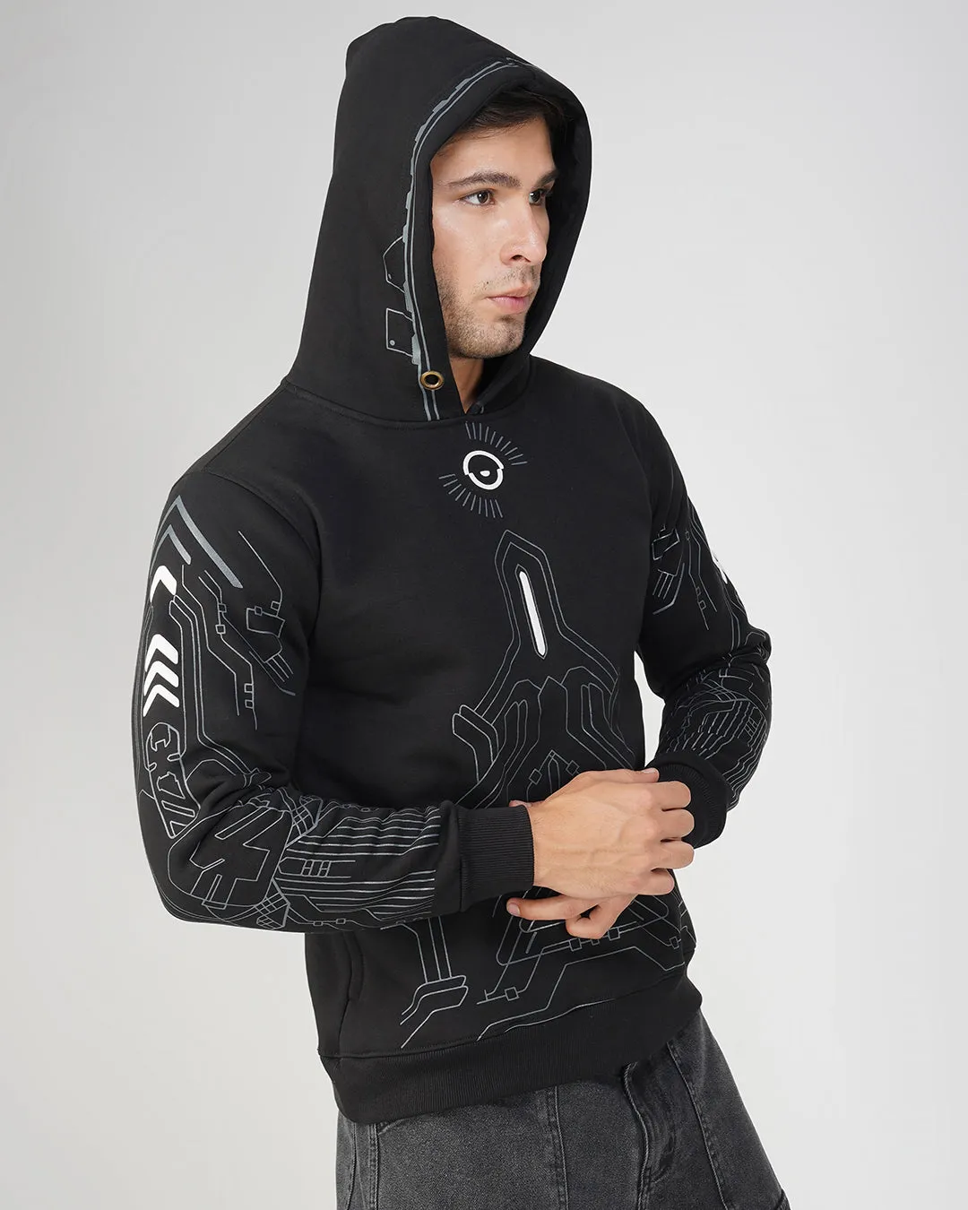 Titan Black 3D Puff Printed Relaxed Fit Hoodie