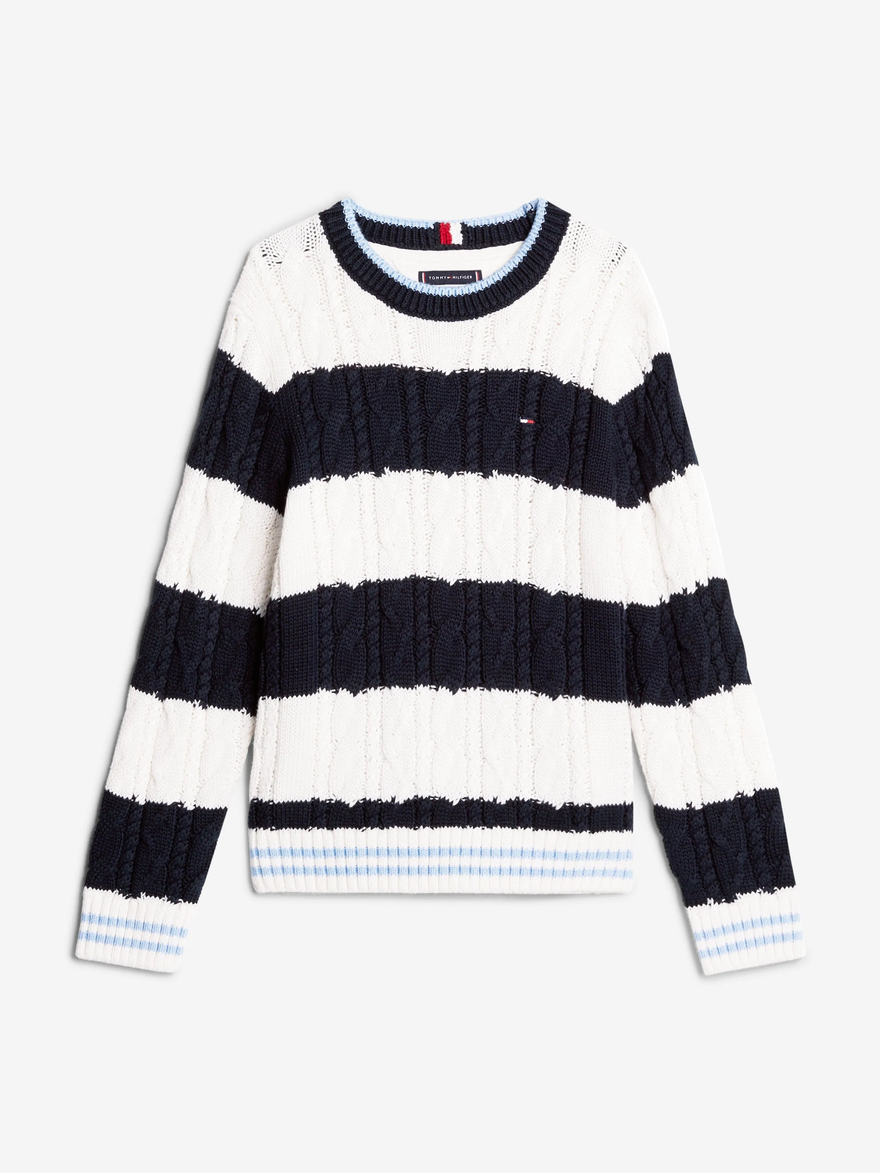 Tommy Hilfiger Boys Striped Cable Knit Jumper in Navy