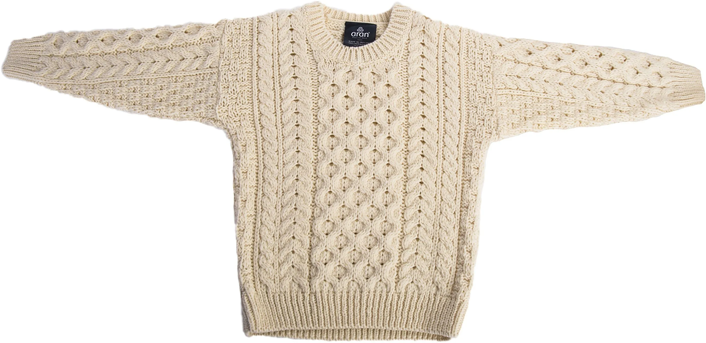 Traditional Children's Aran Sweater with Crew Neck