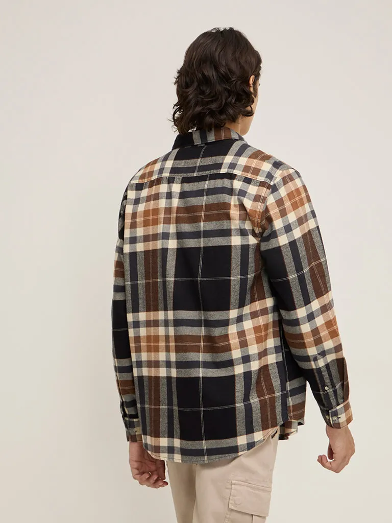 WES Casuals Multicolour Checkered Relaxed-Fit Cotton Shirt