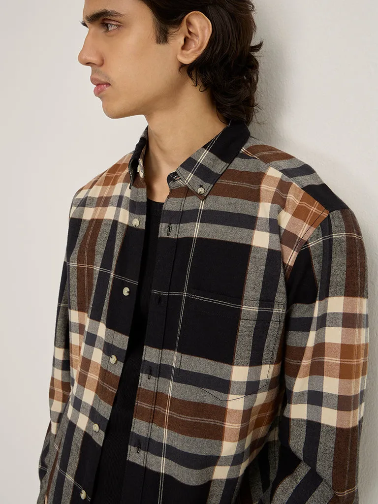 WES Casuals Multicolour Checkered Relaxed-Fit Cotton Shirt