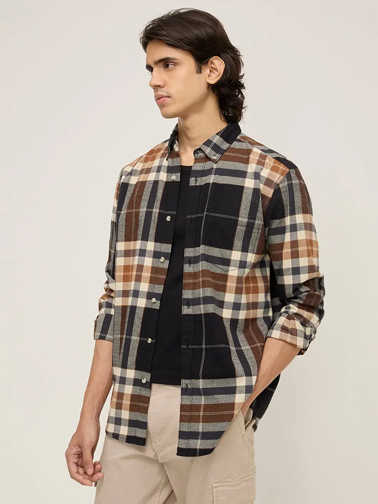 WES Casuals Multicolour Checkered Relaxed-Fit Cotton Shirt