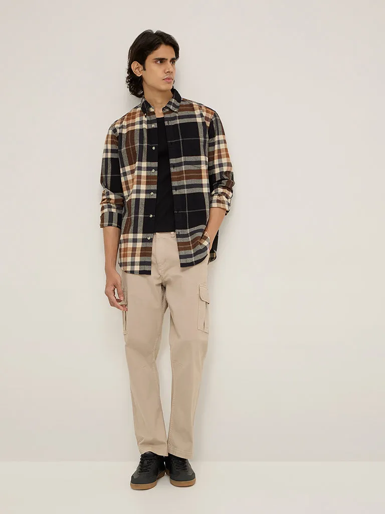 WES Casuals Multicolour Checkered Relaxed-Fit Cotton Shirt