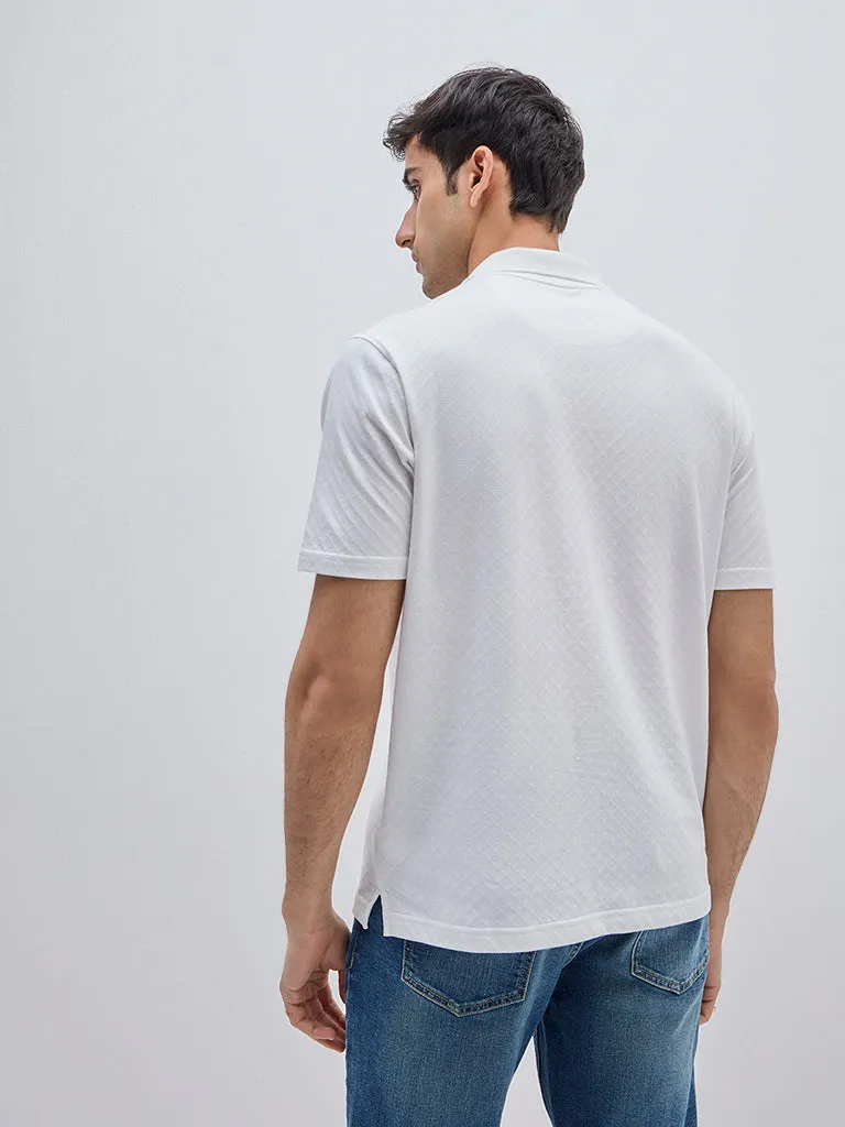 WES Casuals White Self Relaxed-Fit Cotton Polo T-Shirt