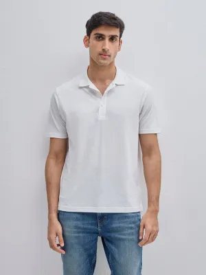 WES Casuals White Self Relaxed-Fit Cotton Polo T-Shirt