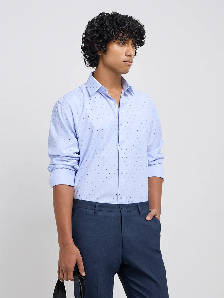 WES Formals Blue Printed Relaxed-Fit Shirt