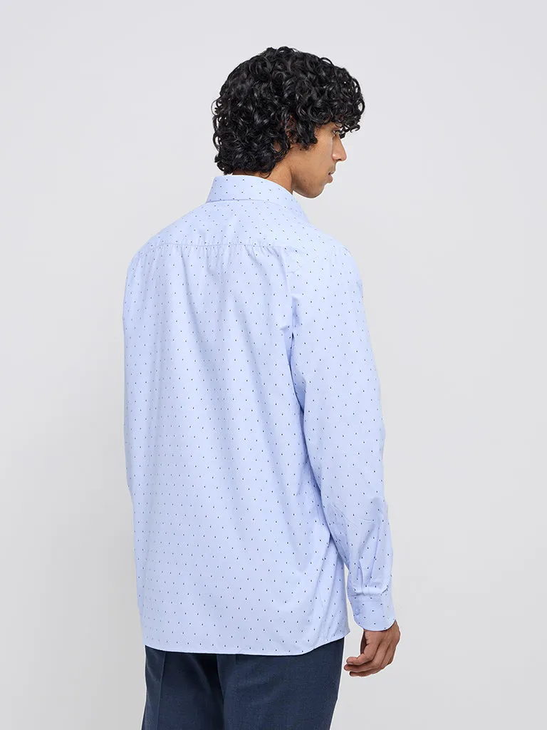 WES Formals Blue Printed Relaxed-Fit Shirt