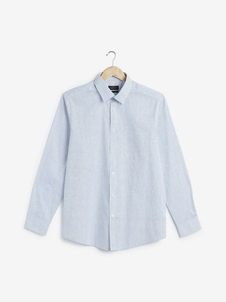 WES Formals White Relaxed-Fit Print Shirt