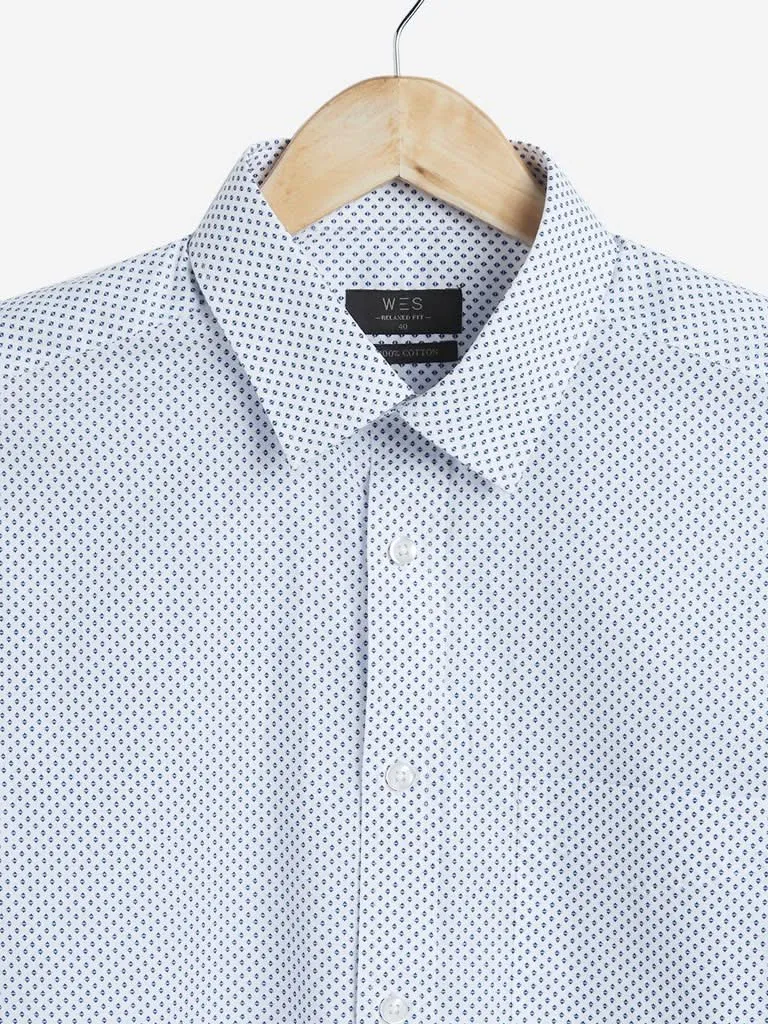 WES Formals White Relaxed-Fit Print Shirt