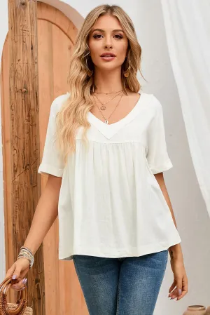 White Frayed  Ruffled Babydoll Blouse