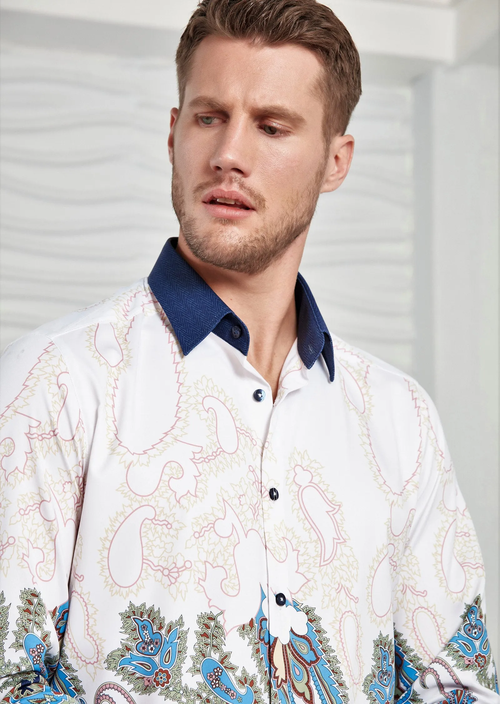 White Paisley Silky Shirt