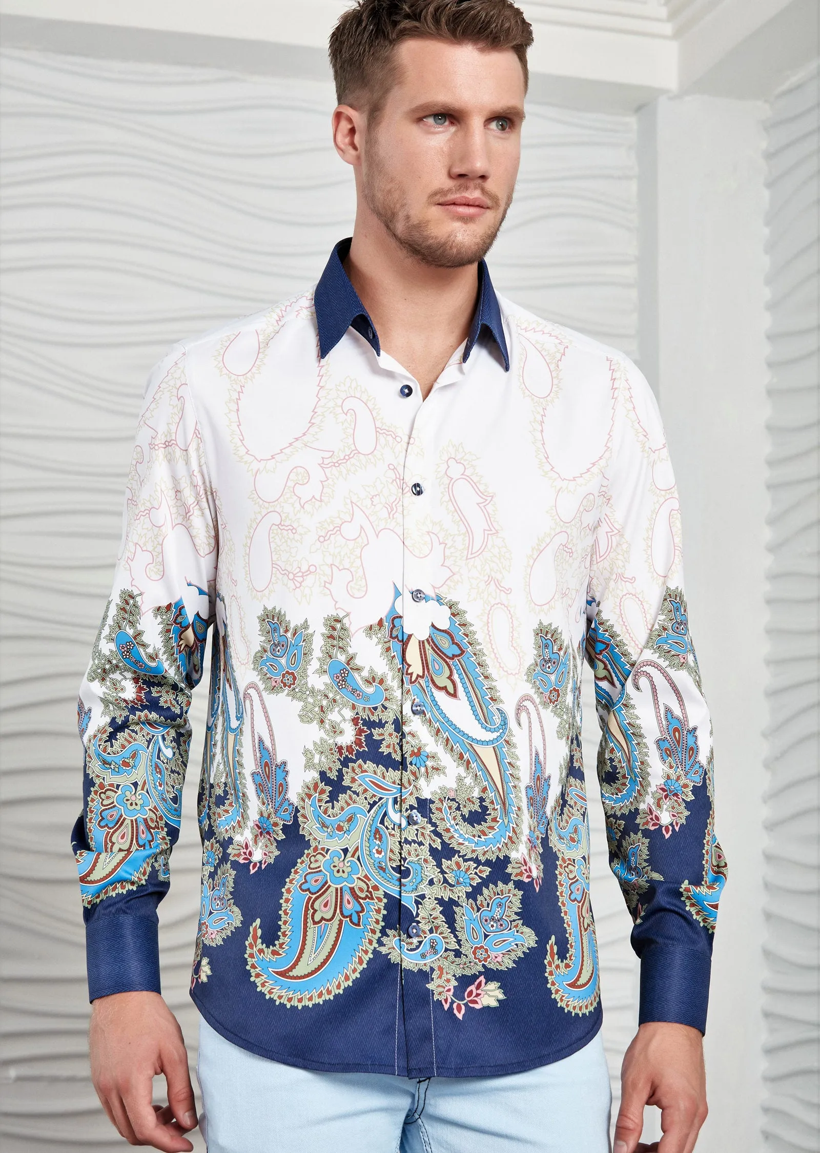 White Paisley Silky Shirt