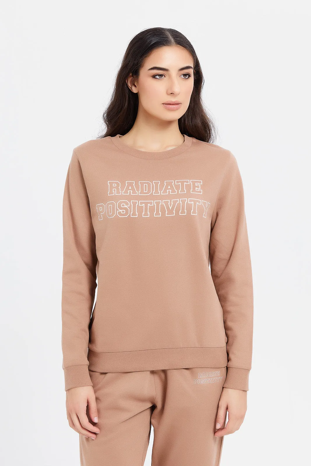 Women Brown Printed Sweatshirt