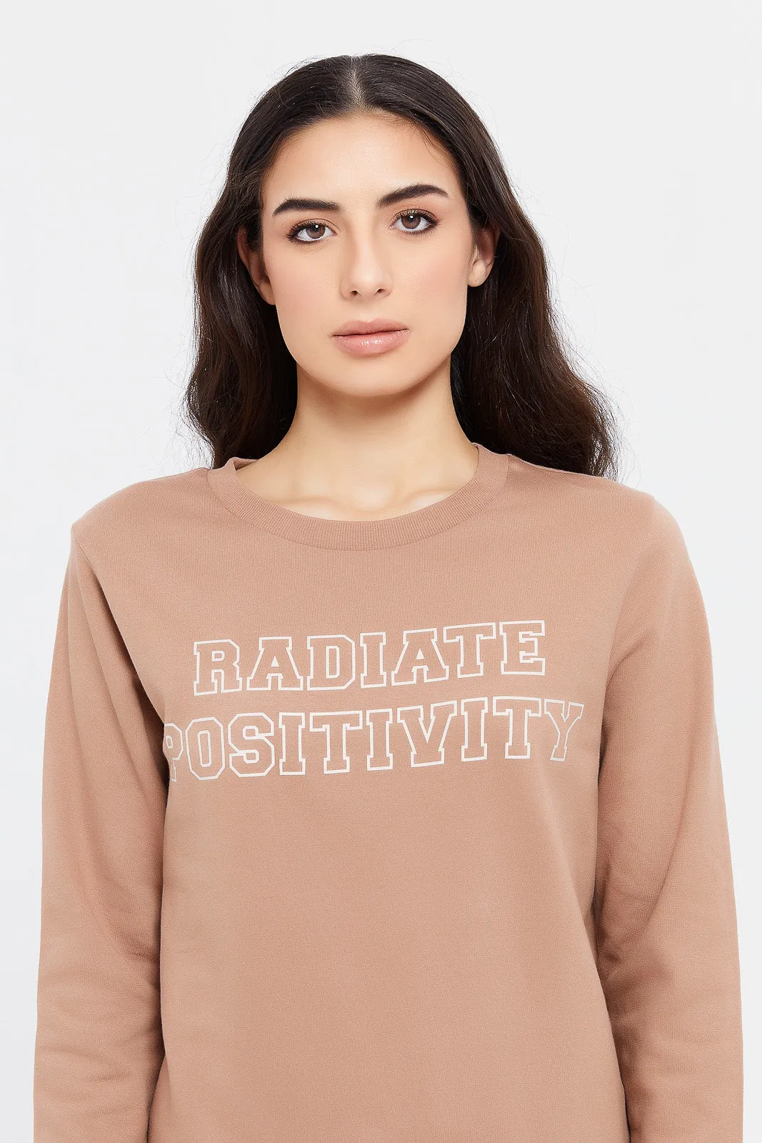 Women Brown Printed Sweatshirt