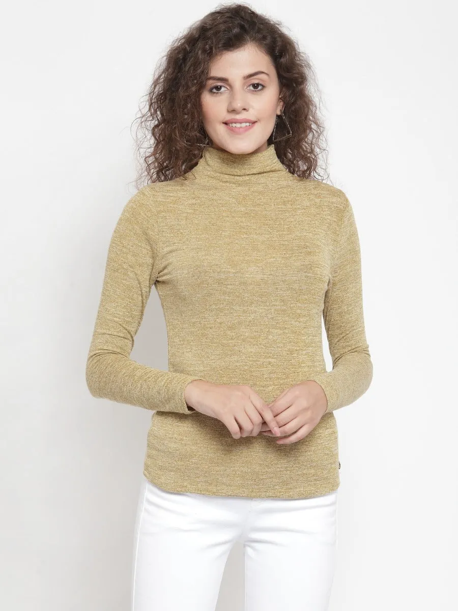 Women Solid Gold Round Neck T-Shirt