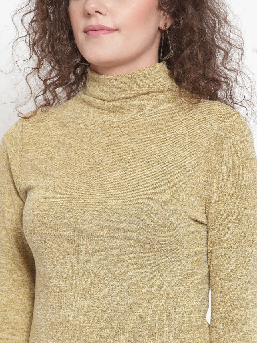 Women Solid Gold Round Neck T-Shirt