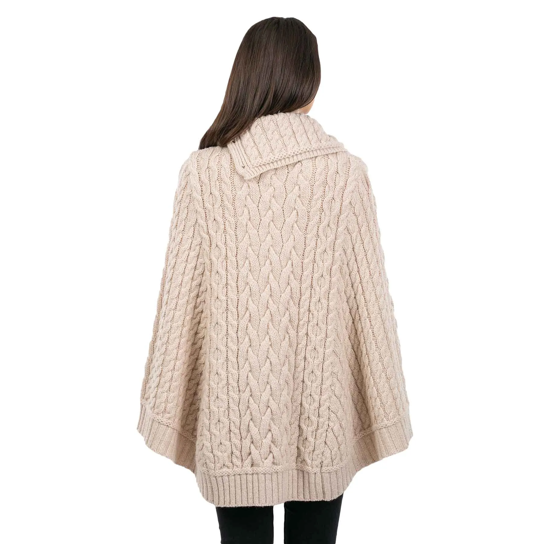 Women's Cowl Neck Button Poncho, Parsnip