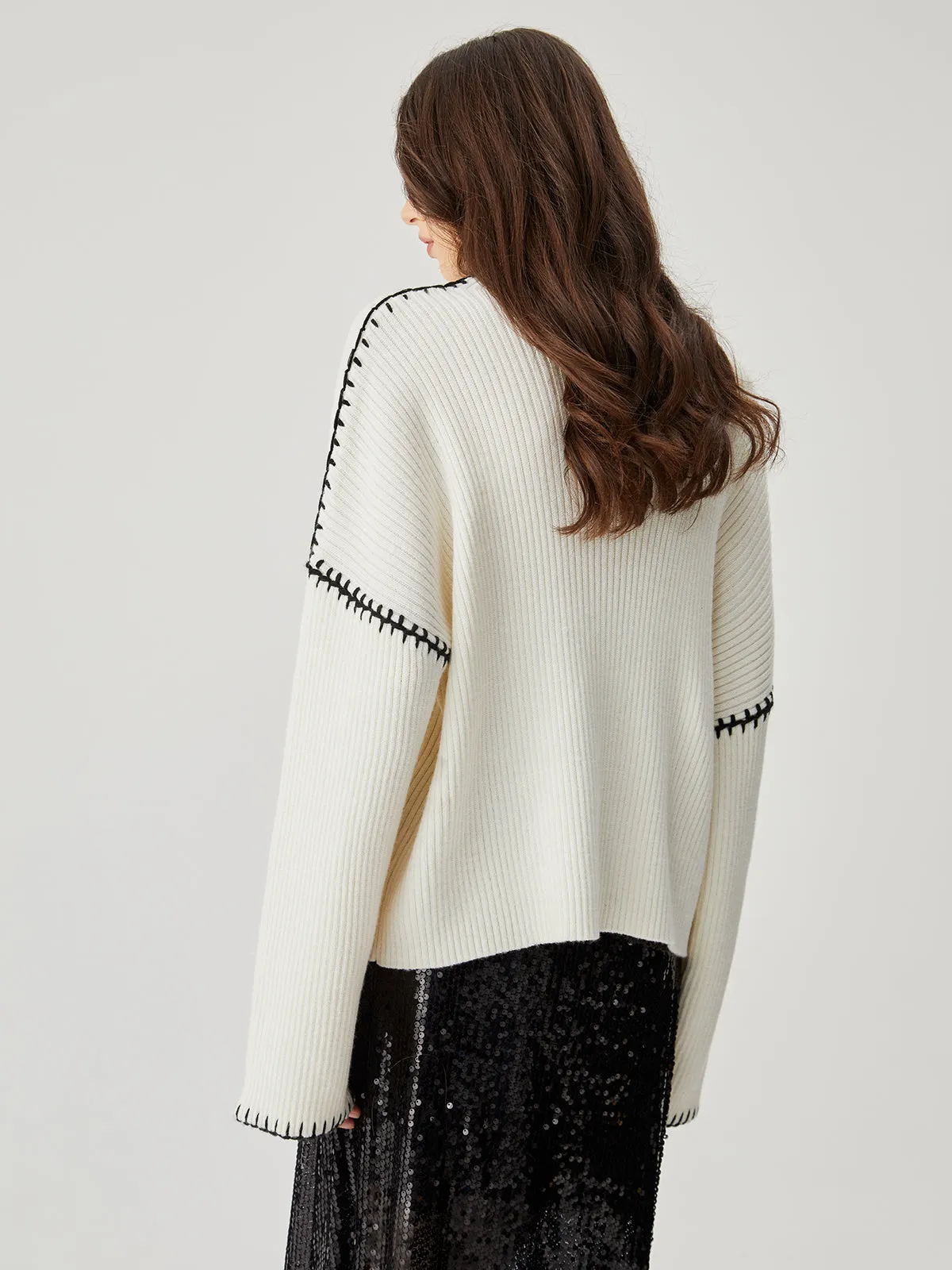 Wool-blend Contrast Graceful Trim Sweater