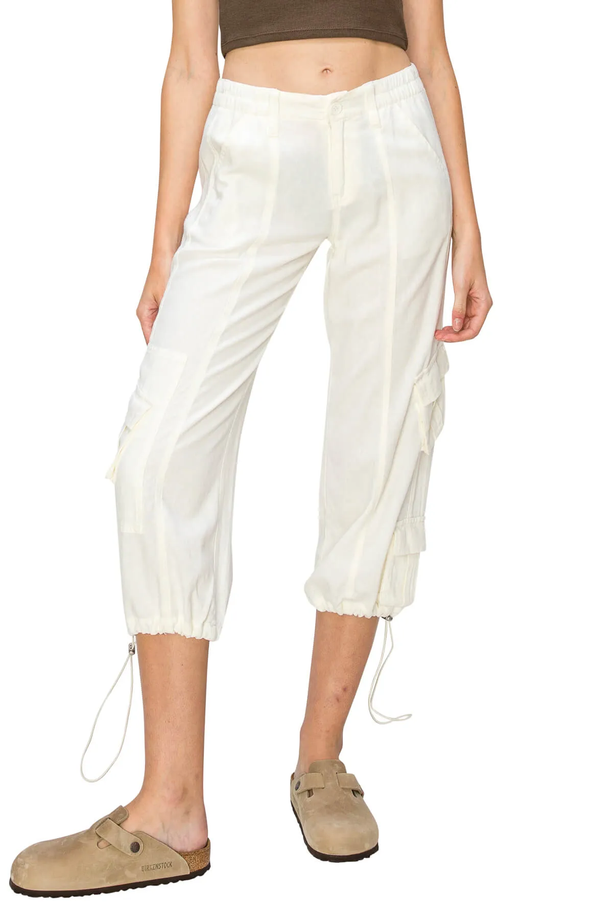 Y2K Cropped Linen Cargo Pants - White