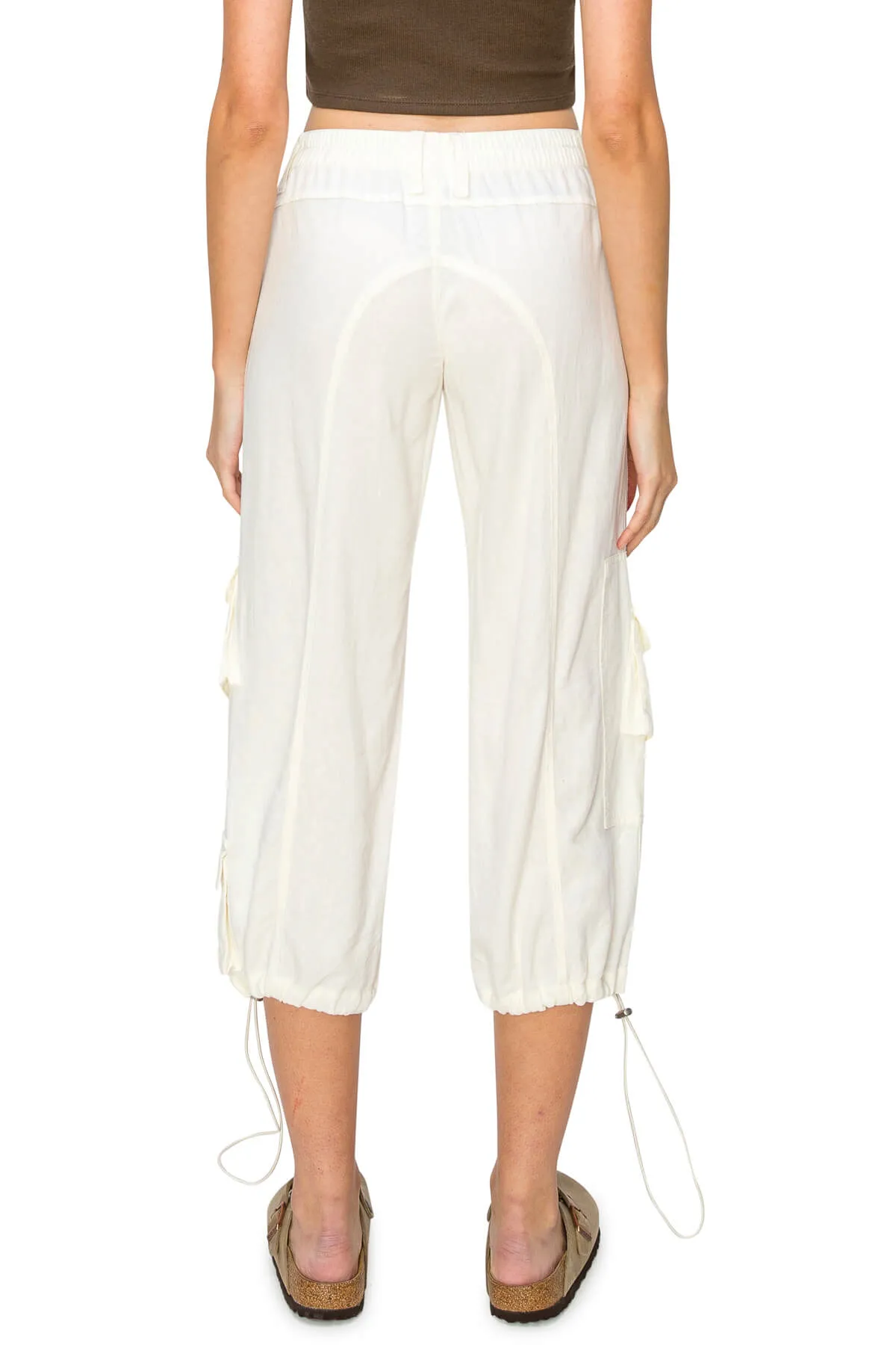 Y2K Cropped Linen Cargo Pants - White